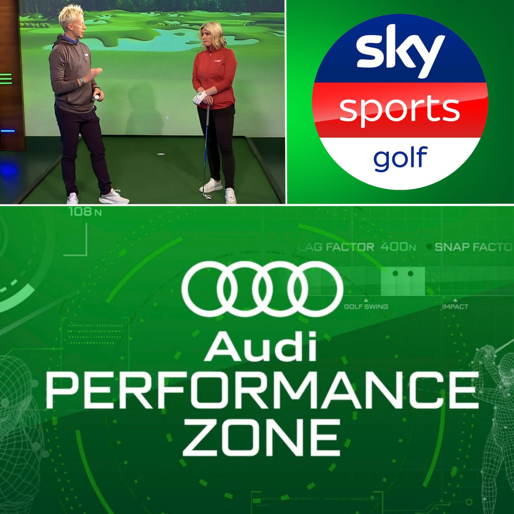 Sarah Stirk and Jason Floyd at the Sky Sports Golf Audi Performance Zone