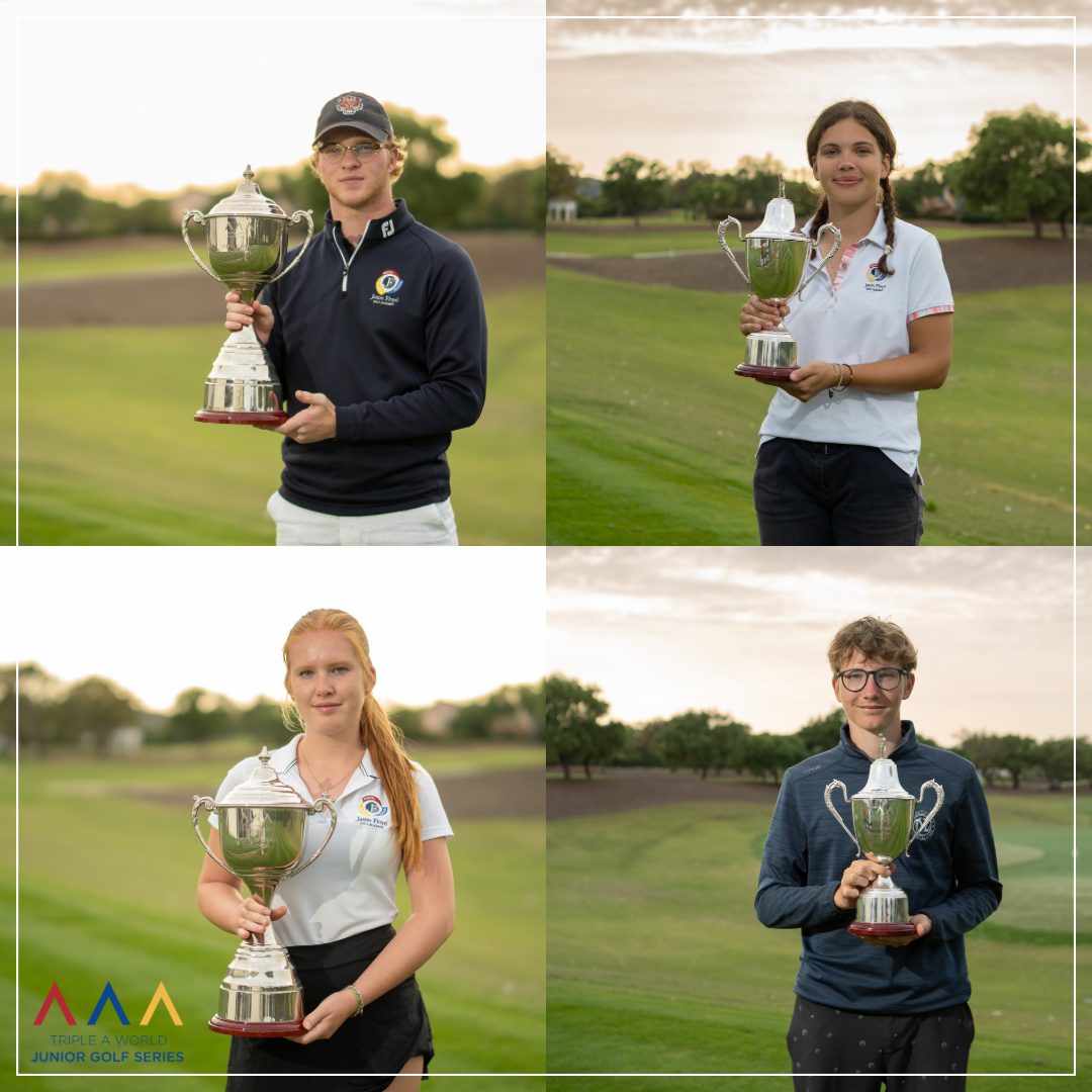 Triple A European Final Winners, Siria Ballini & Richard Teder. Triple A World Junior Golf Series Order of Merit winners, Chloe de Verner and Gustav Ordel