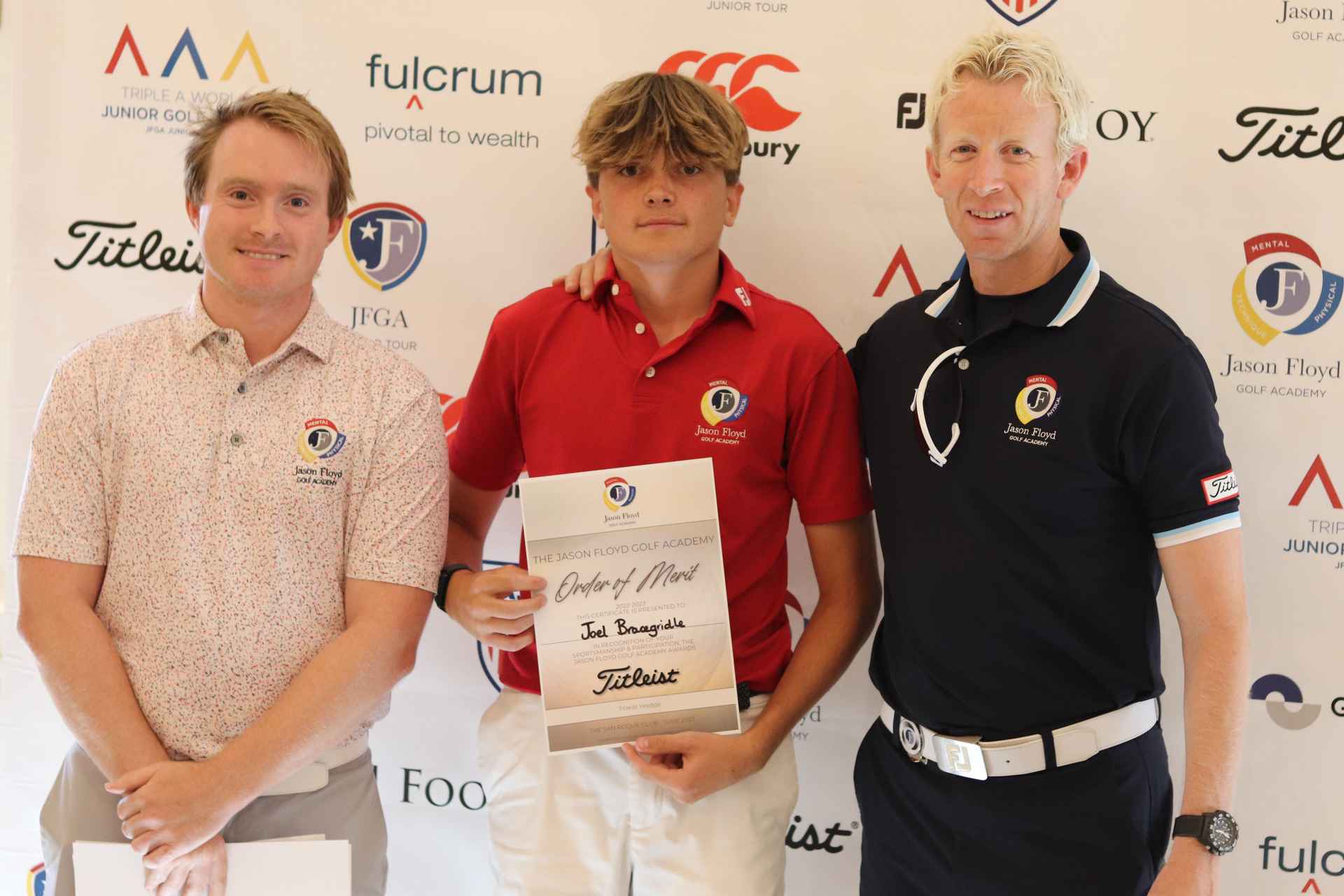 Joel Bracegridle, winner of the Jason Floyd Golf Academy 2023 Order of Merit. 