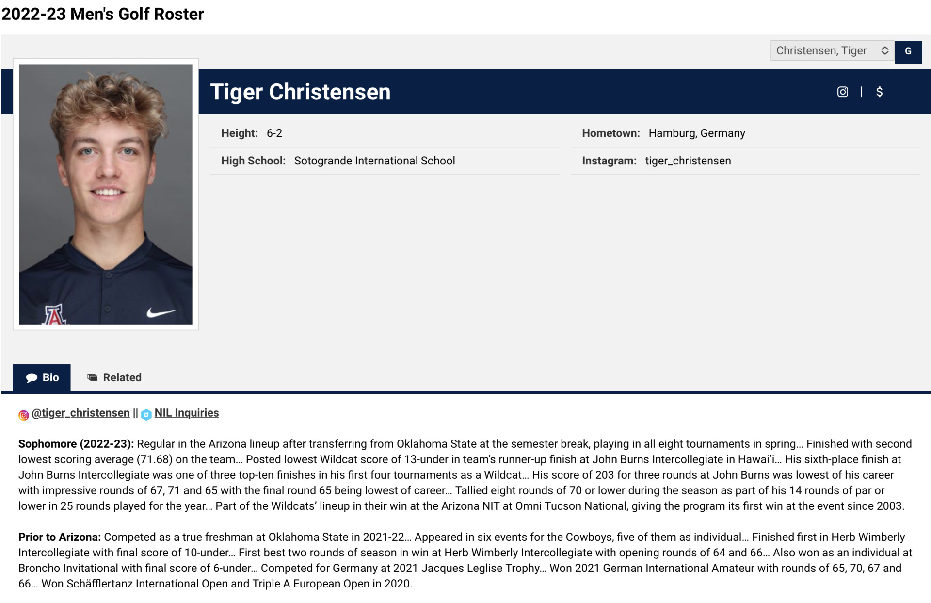 Tiger Christensen - University of Arizona Profile