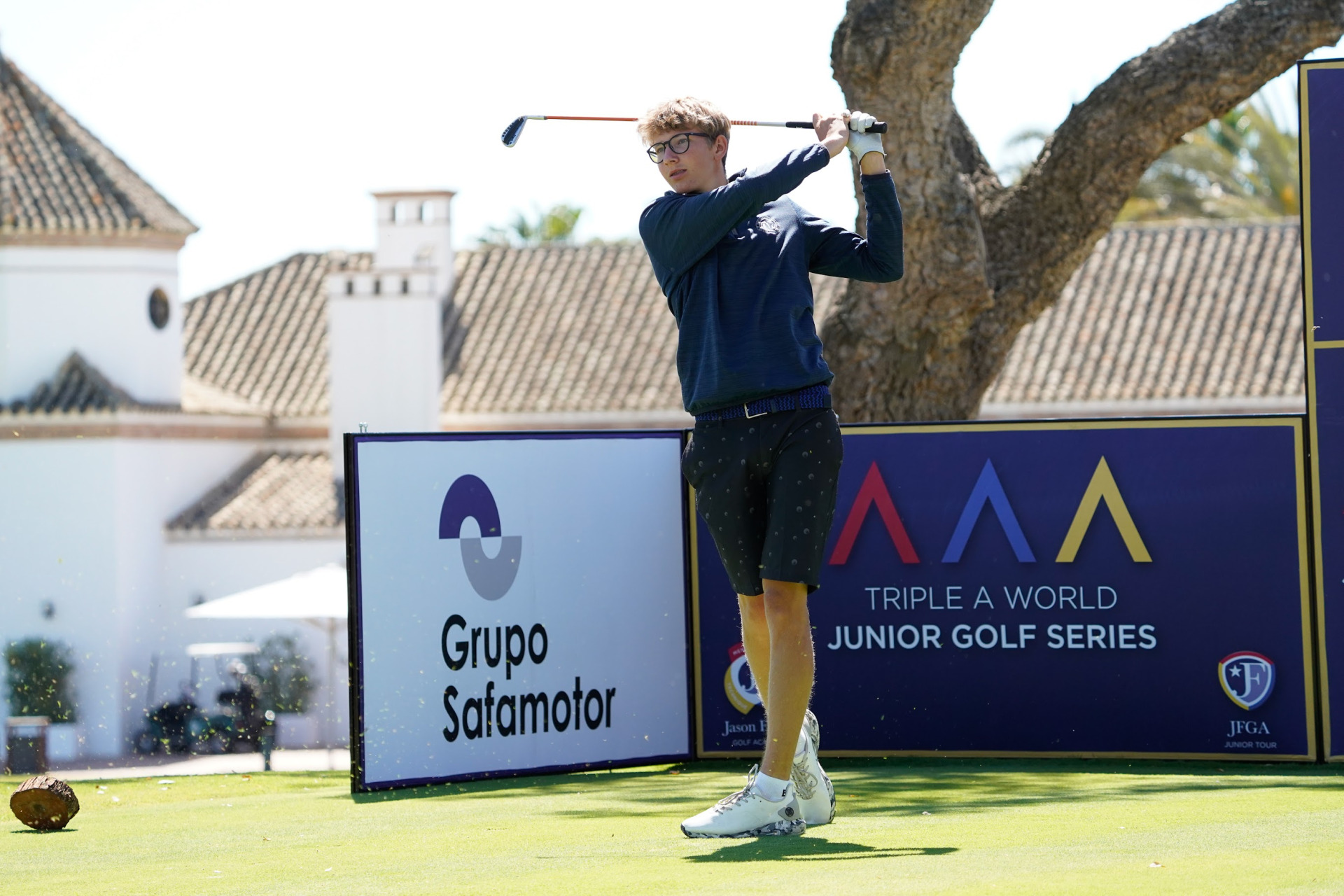 Richard Teder, 2023 winner of the Triple A World Junior Golf Series Final on the first tee at The San Roque Club, Old Course.